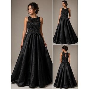 VTG Je Maradi By Sean Mehta Women's 8 Black Floral Satin Beaded Dress Bodice 90s
